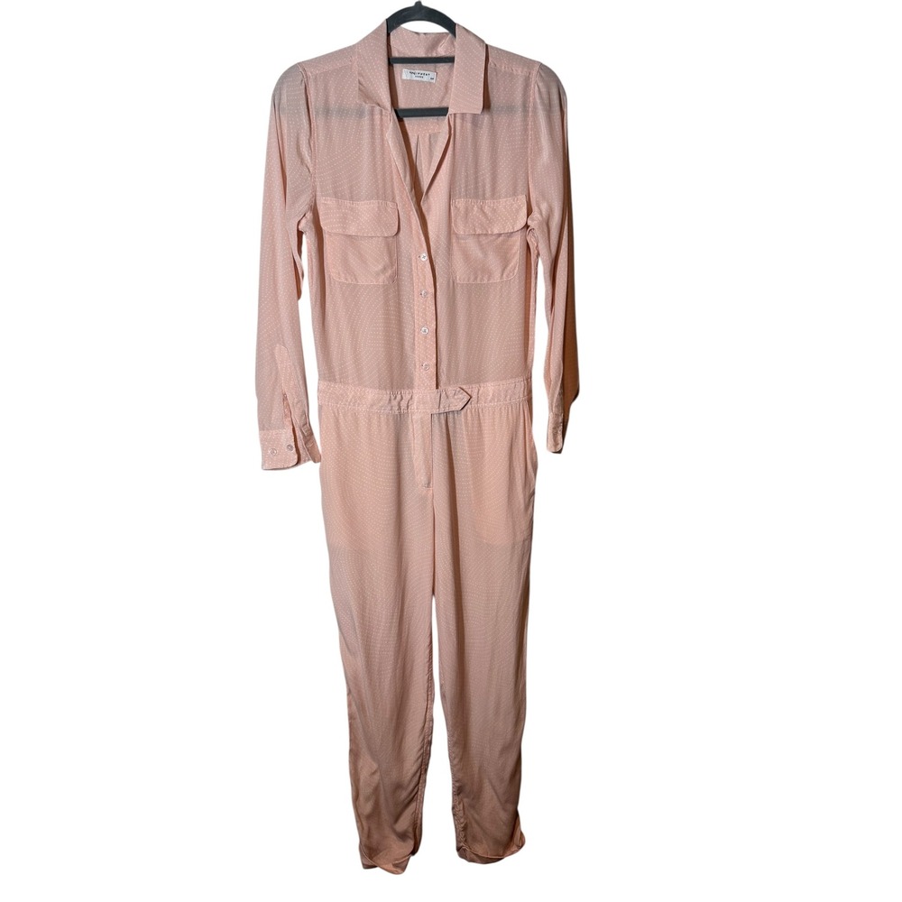 Equipment Femme Pink Silk Dot Print Long Sleeve Button Down Jumpsuit Small - Picture 5 of 9